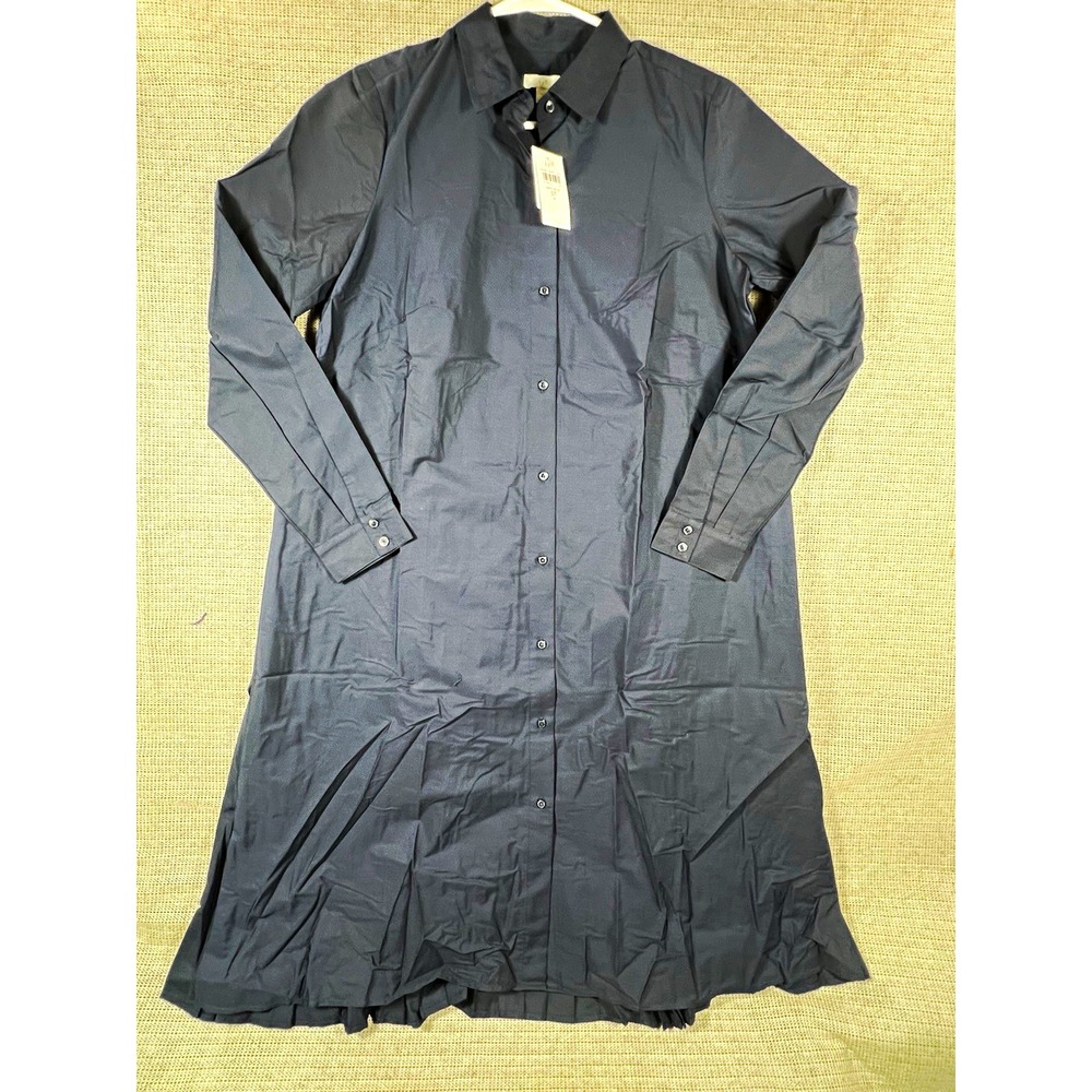 J. Jill Women's Shirt Dress navy blue Solid Collared Midi Long Sleeve S Tall